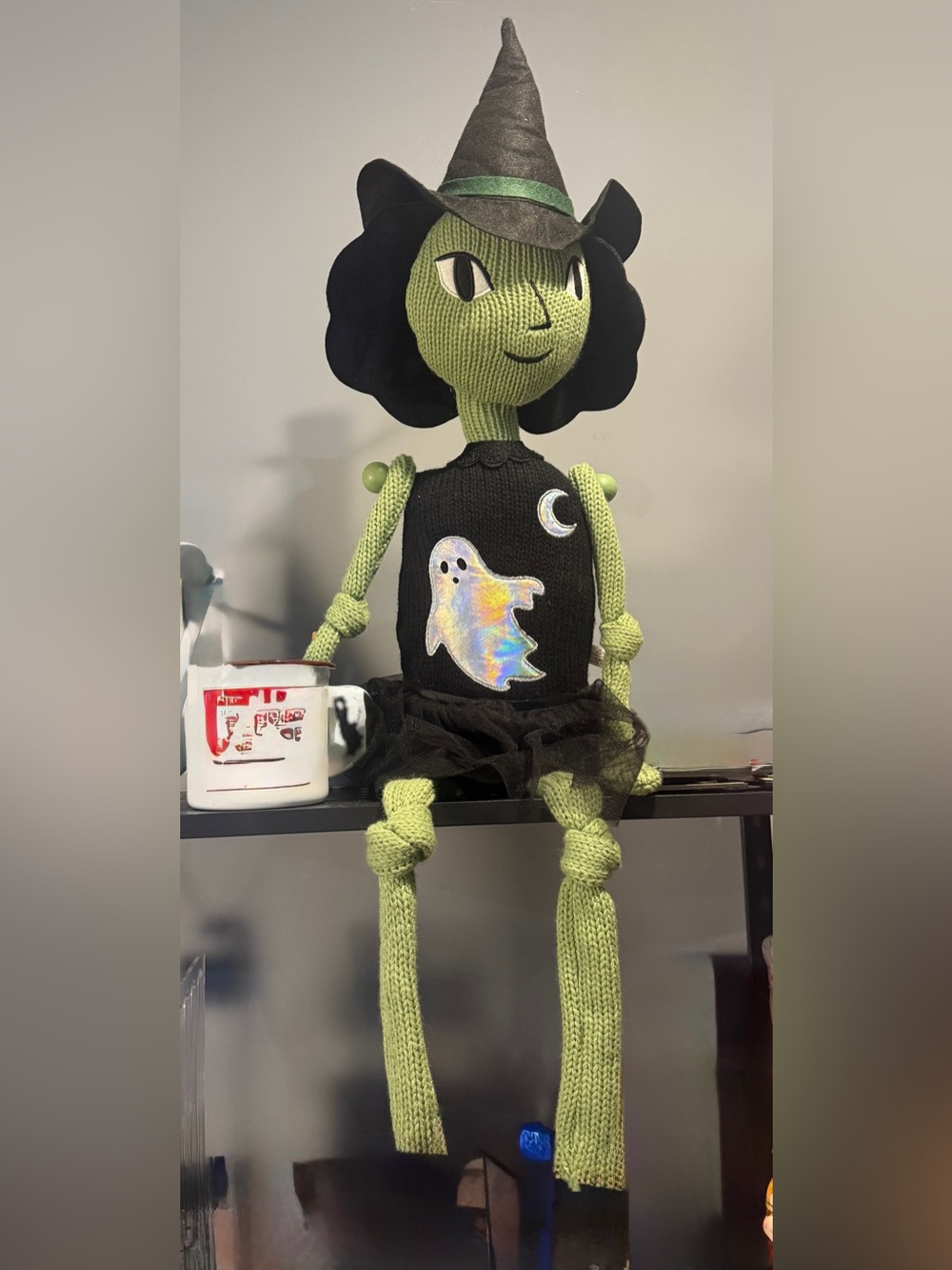 Kids Green Witch Costume Doll Plush with Black Tutu